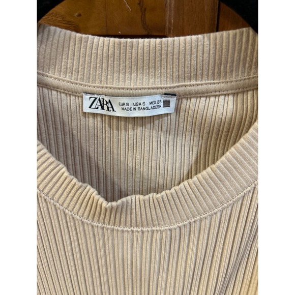 Zara Womens Ribbed Knit Tank Top Beige Sleeveless High Neck Basic Small - Picture 2 of 2